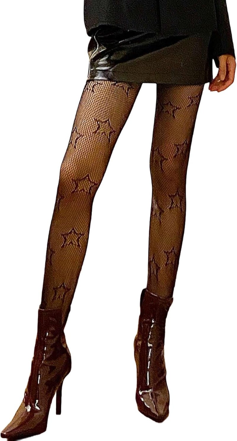 Amazleer Women's Fishnet Tights with Butterfly Flower Pattern, High Waist Mesh Stockings, Streetwear Leggings - Image 1